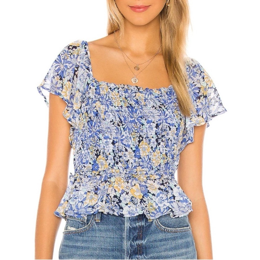 ASTR January top size Large floral top 
Navy and yellow